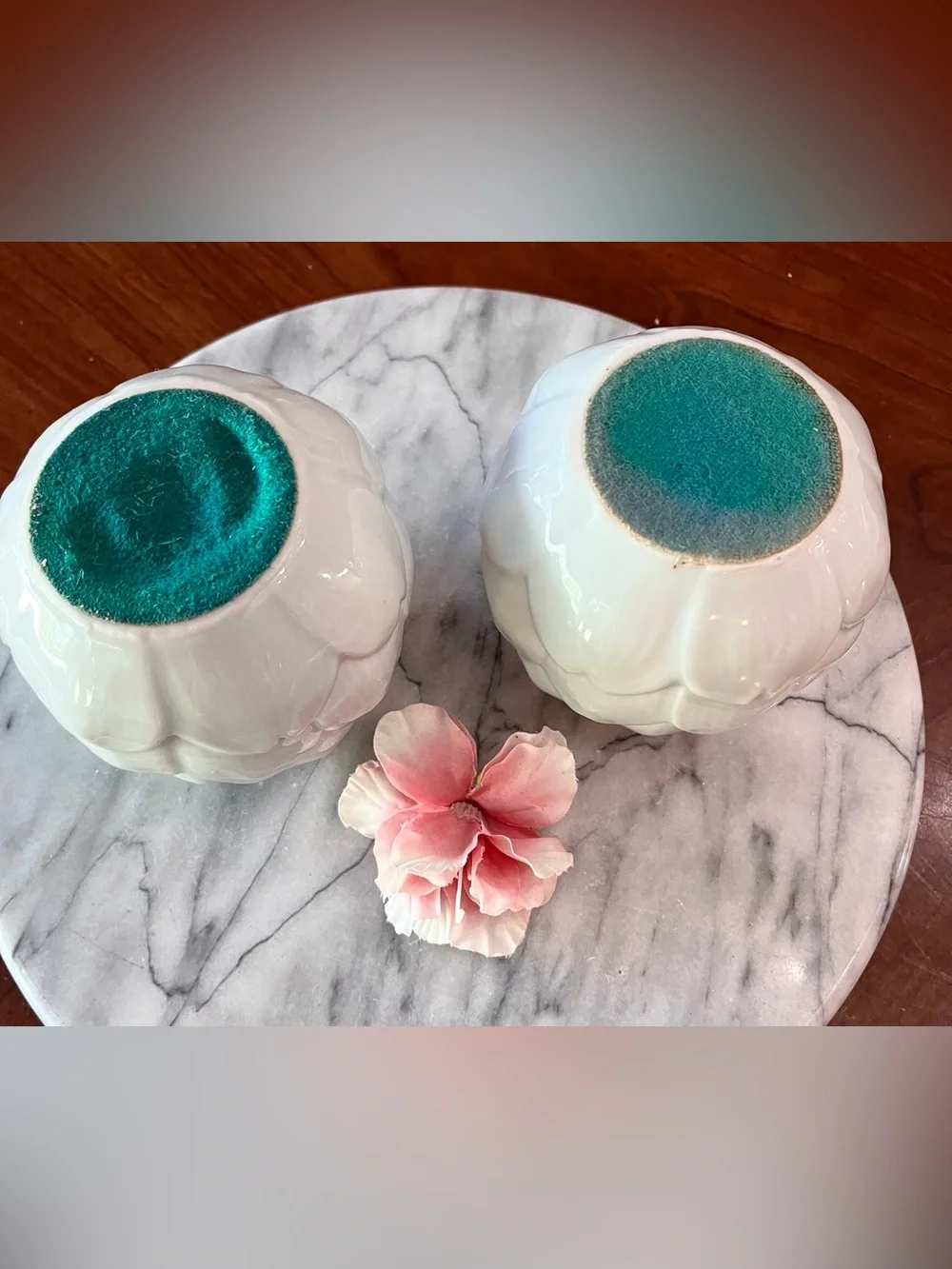 Pair Celadon Green Ceramic Artichoke Taper Candle Holders & Candles -VTG Style